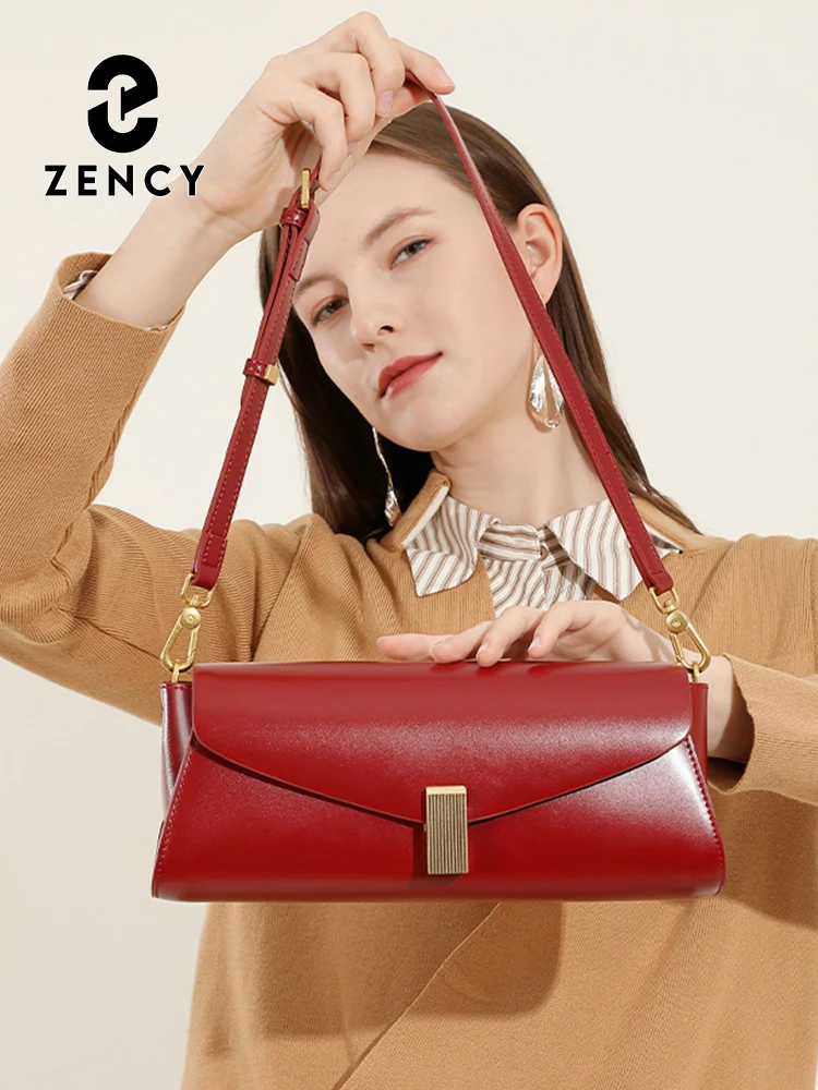Zency Luxury Dark Red Handbag Purse for Women French Style Underarm Bag Genuine Leather Gift Shoulder Bag For Wife Lover