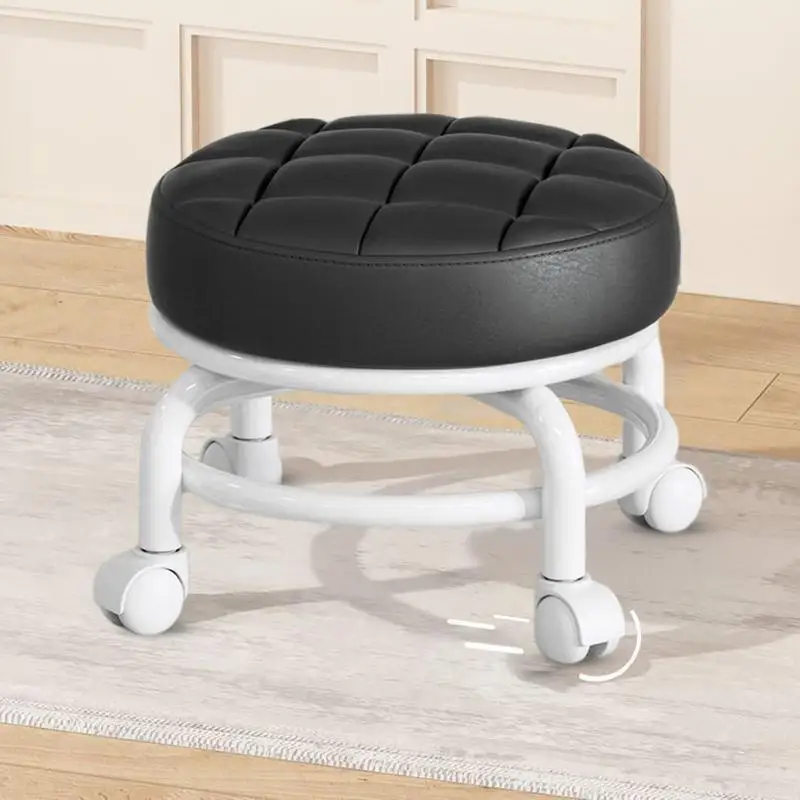 Low Rolling Stool Mini Ground Stool 360 degree Rolling Adjustable Round Rolling Stool With Wheels Household Walking Round Chair