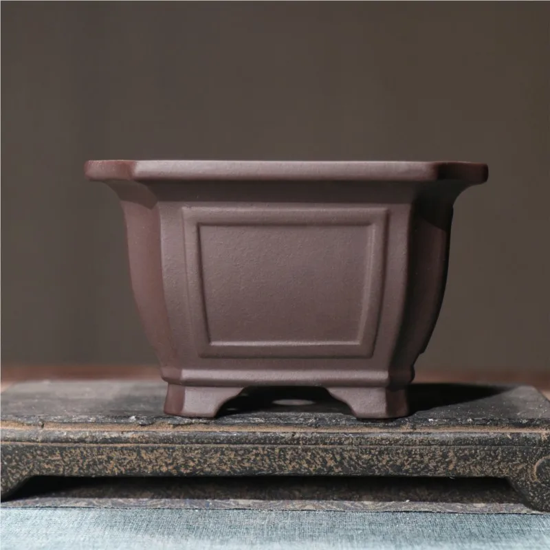 Creative Yixing Purple Sand Flower Pot Square Ceramic Bonsai Pot Household Desktop Chinese Style Decorative Flower Pot 1PCSLE915
