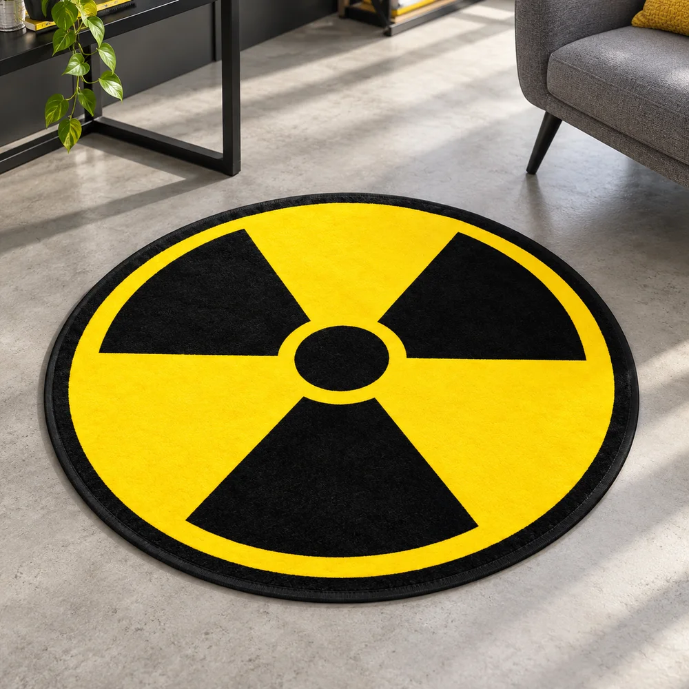 Game S-Stalker Round Rug Soft Yellow Radiation Symbol Flannel Floor Mat with Bound Edges for Bedroom Living Room Home Decor