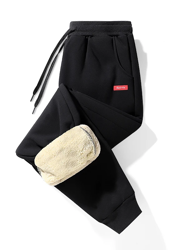 

Lamb Velvet Fce Lined Thiened Loose Casual Pants Men's Winter Sports Trousers High Waist Cotton Blend Anti-Bacterial