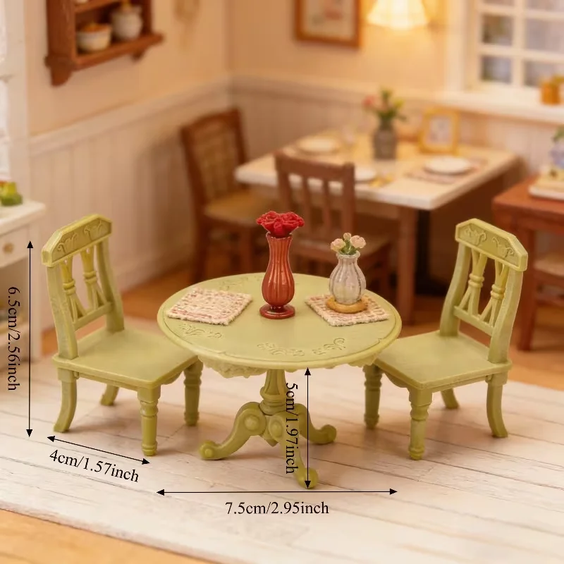 4pcs Mini Retro Dining Table and Chair Model Double-person Table and Chair Set European DIY Miniature Scene Accessories