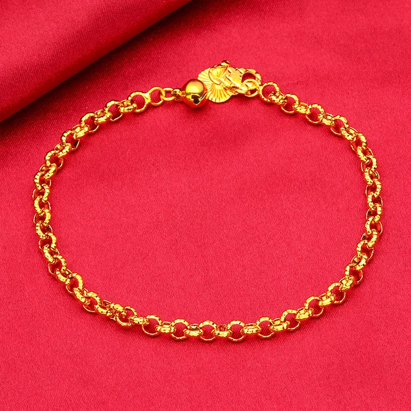 Water Wave S-Clasp Bracelet Women's 24K Gold AU999 - Shiny water wave, minimalist S-clasp, luxury gold, for office commute