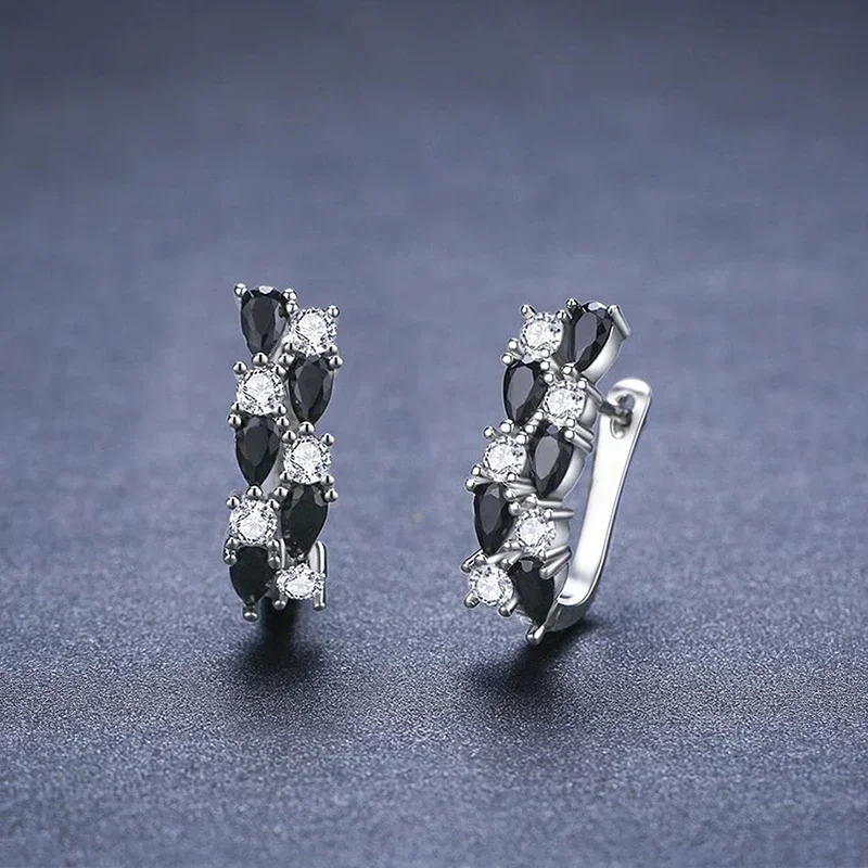 2026 Black and White CZ Hoop Earrings for Women Newly Designed Fashionable Female Accessories Daily Wear Wedding Trend Jewelry