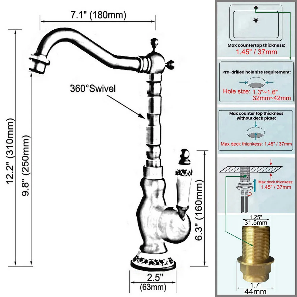 سطح الخيالة النحاس السيراميك قاعدة مقبض الحمام بالوعة المطبخ حوض قطب صنبور ثقب واحد صنبور الساخن والبارد صنبور حوض خلاط mzh034 #2
