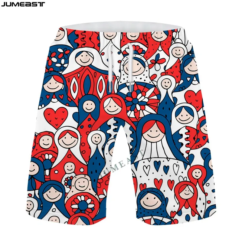 Jumeast Y2k Homens Mulheres 3D Impresso Russo Boneca Shorts Troncos Board Shorts Praia Casual Sweatpants Calças Curtas