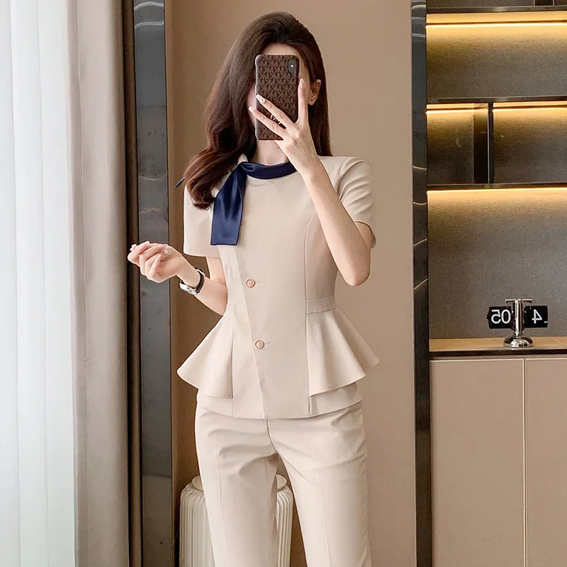 Business Suit Women's Summer Short Sleeve Temperament Hotel Front Desk Uniform Beauty Salon Tooling Jewelry Shop Workwear