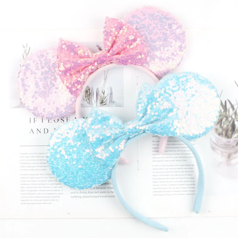 2024 Cute Candy Color 4-Inch Thickened Girls Ears Headband With Sequins 5-Inch Bow Headband DIY Holiday Party Hair Accessories