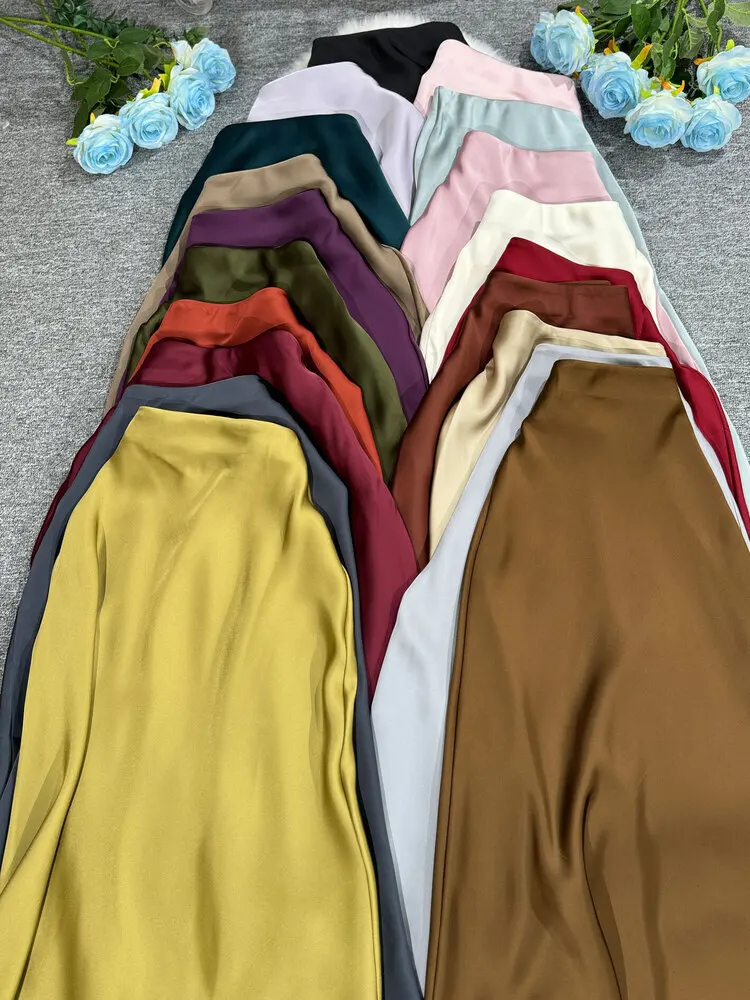 New In 2025 Women Spring Autumn Luxury Satin Long Skirts Female Elegant Office Lady High Waist Solid Color Faldas