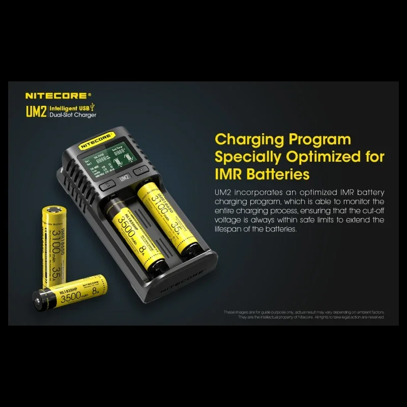 Nitecore UM2 USB Dual-SlOT QC Charger Intelligent Circuitry Global Insurance li-ion AA 18650 20700 26500 26650 Charger