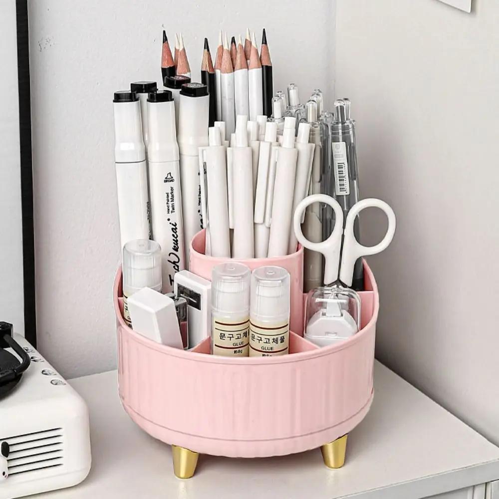 7 Grids 360° Rotating Pen Container Storage Box Large Capacity Makeup Brush Holder Space Saving Plastic