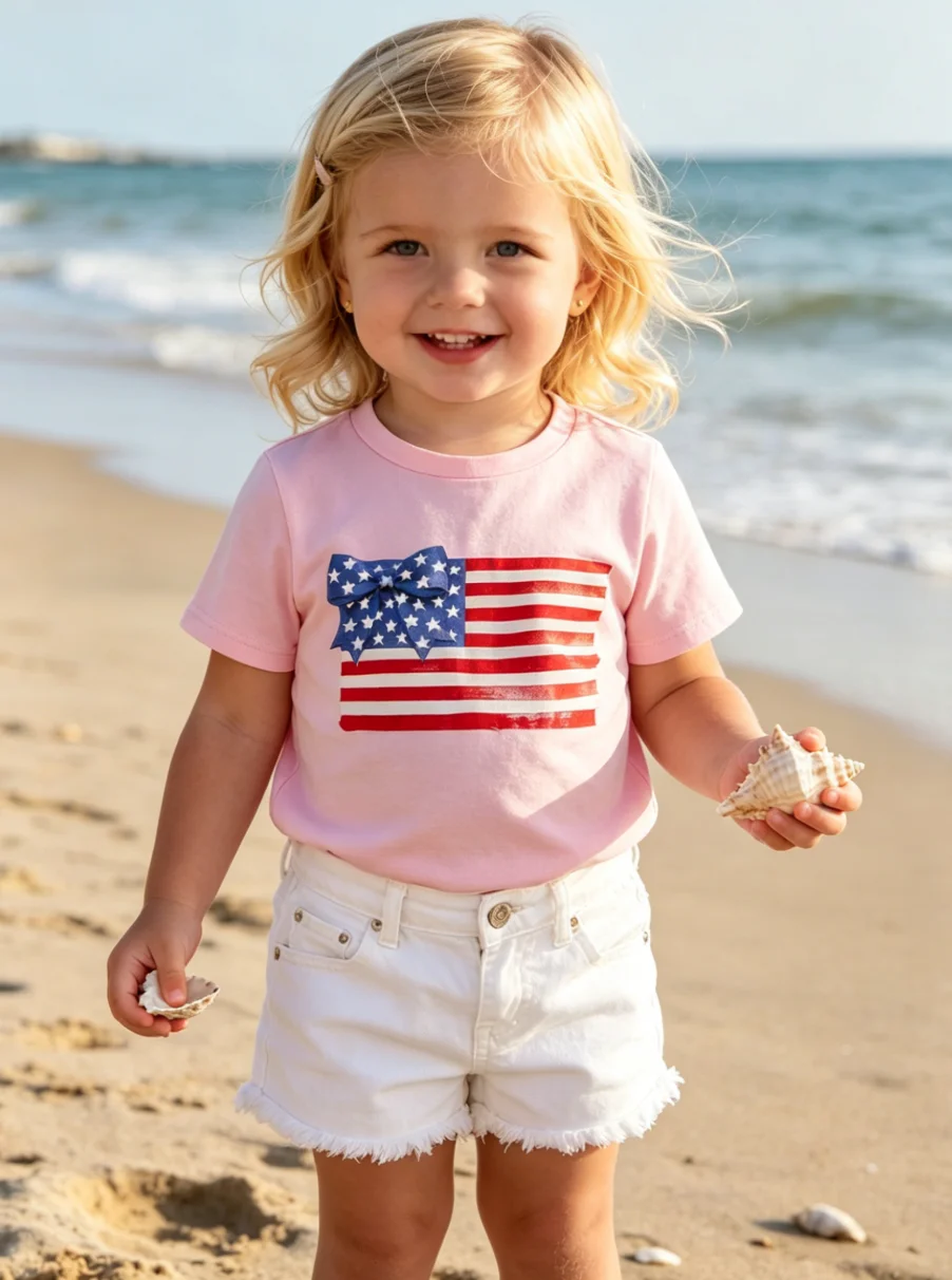 Baby Girl Pink 4th of July T Shirt Independence Day Patriotic Star Short Sleeve Toddler Summer Top