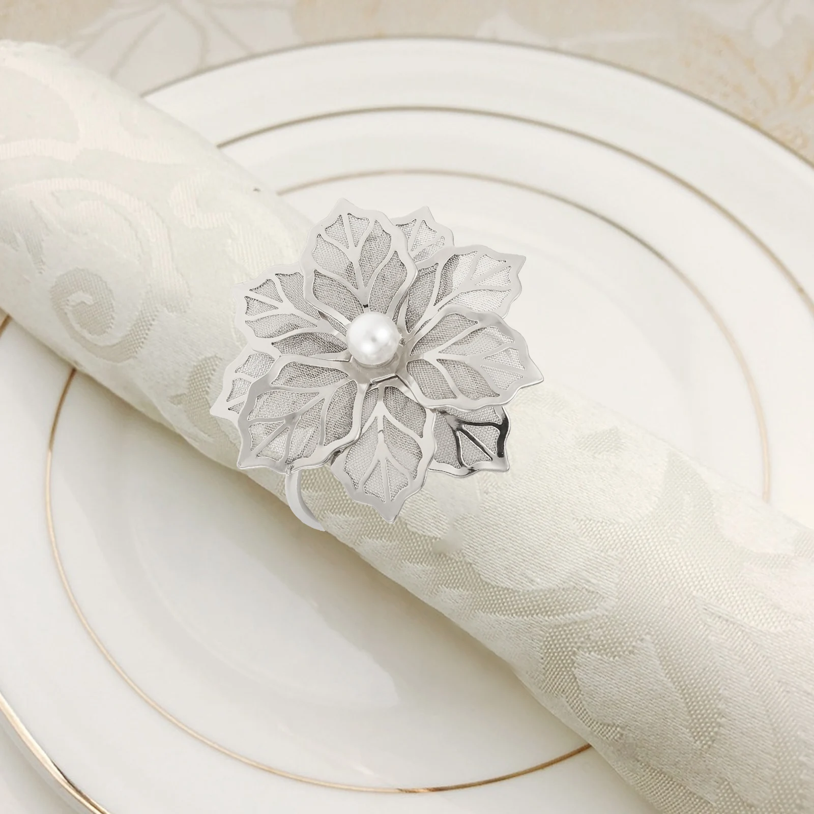 

6pcs Metal Mesh Flower Napkin Rings Exquisite Decorative Dining Table Banquet Party Home Decoration Serviette Holders