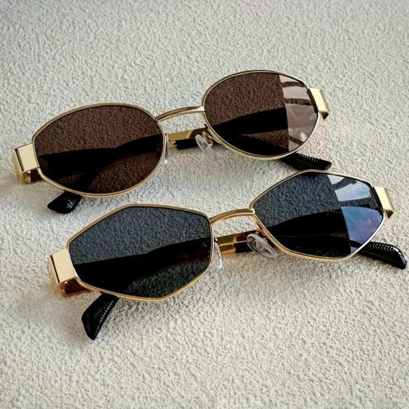 2pcs Summer Trendy Glasses Set Rhombus Metal Frame Sunglasses Suitable for Daily Commute and Street Photography Eyewear