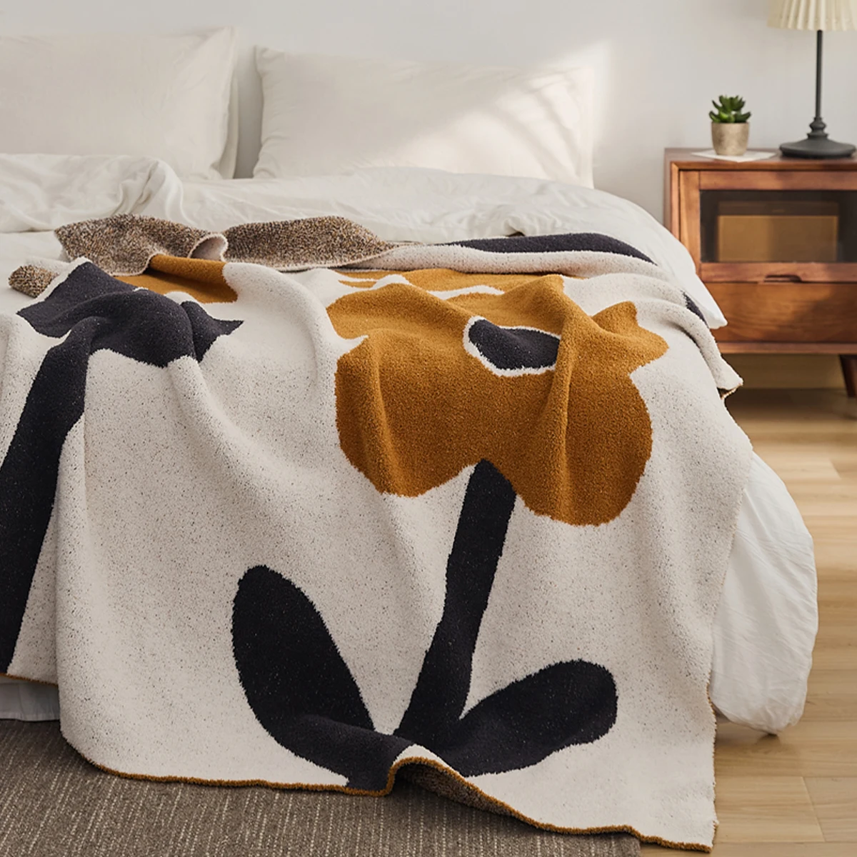 1PC Modern Floral Draw Design Knitted Throw Blanket Home Decor Sofa Bed Warm Cozy Multifunction Bedspread Blankets for Winter