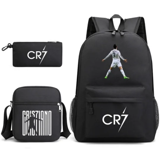 

3pcs/set Football CR7 Backpack Shoulder Bag Pencil Case Large Capacity School Bags Leisure Travel Bag Birthday Gift