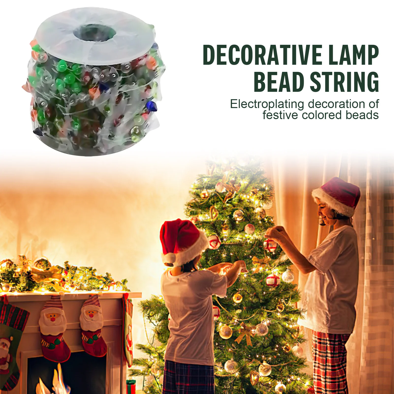 Party Decorators Beaded String Lights Christmas Ornament Colorful Plated Plastic Garland for Holiday Home Decorations