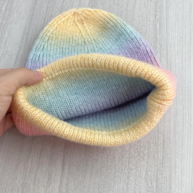 New Knitted Hat Gradient Color Tie Dyed Knitted Hat Women\'s Trendy Woolen Hat Autumn and Winter Warm Couple Hat Hats for Men