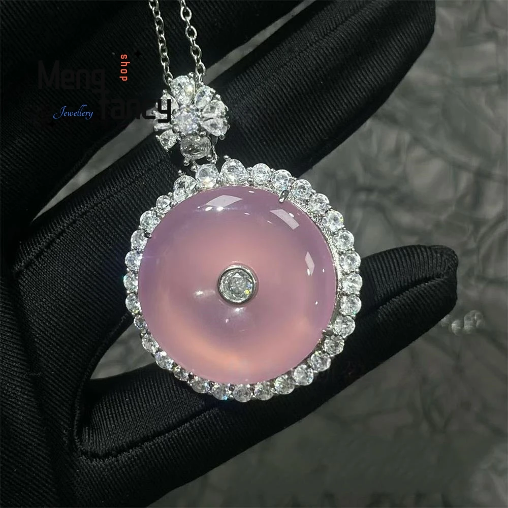 

Natural Ice-colored Pink Chalcedony Agate Silver-plated Pigeon Egg-shaped Wushipai Pendant Popular Fashion Jewelry Holiday Gifts
