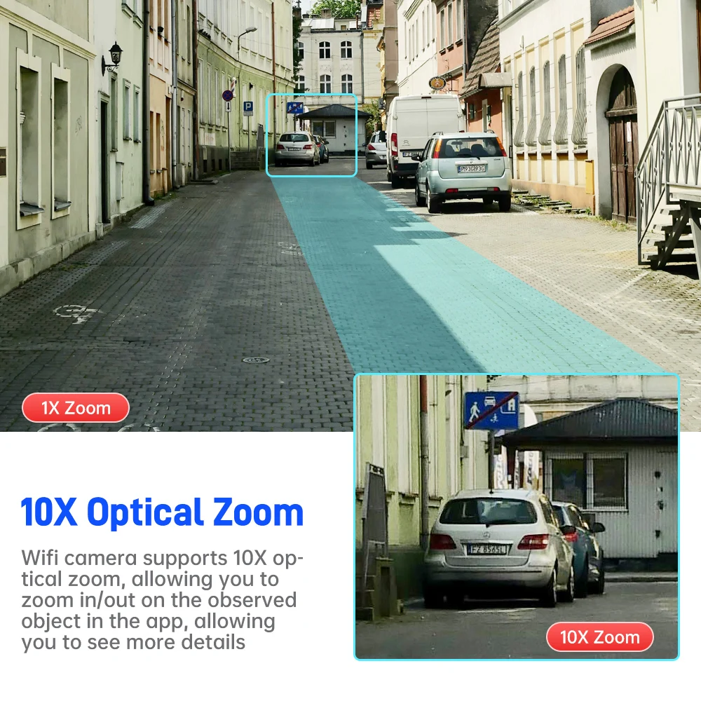 Difang 10x Zoom Outdoor-WLAN-Überwachungs kamera, vier len drei Bildschirme, Zwei-Wege-Audio, Nachtsicht-CCTV-Video überwachungs kamera