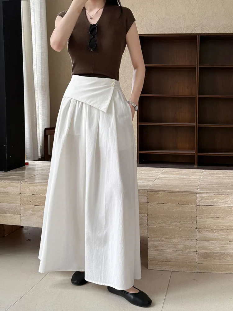 

LIMO Vintage Summer Long Pleated Skirt Asymmetrical A-Line with Pocket Casual Elegant Chic Simple New High Quality 2025