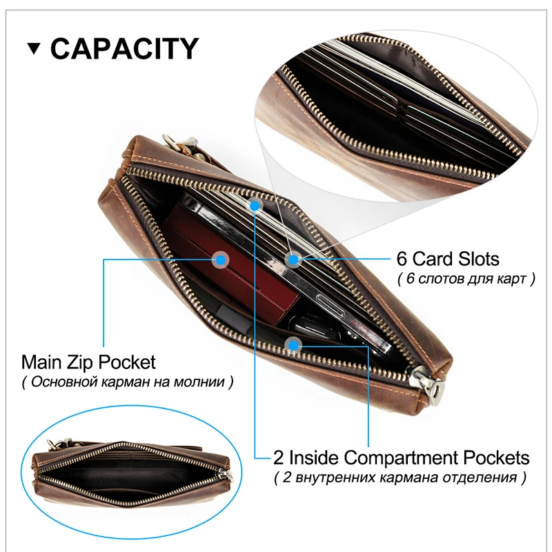 CONTACT\'S Vintage Men\'s Clutch Bag RFID Genuine Leather Clutch Wallet Bag Casual Long Purse Large Capacity Travel Handbag Male