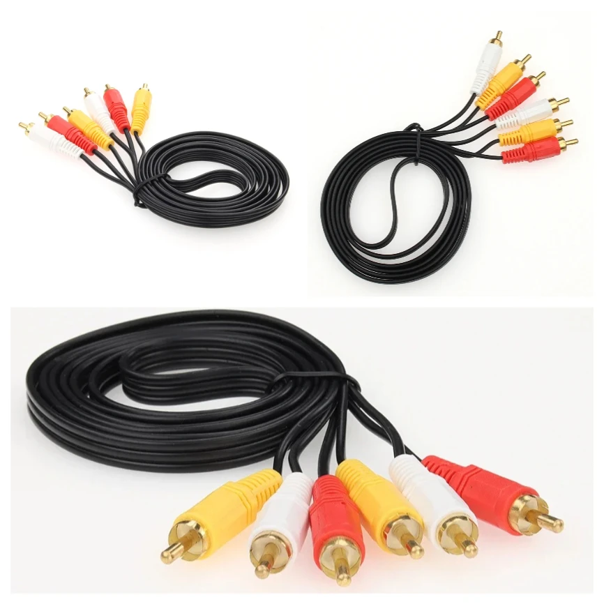 

500 шт., 1,5 м, 5 футов, AV-кабель, 3 RCA-папа на 3 RCA-папа, композитный аудио-видео шнур для ТВ-DVD-камер