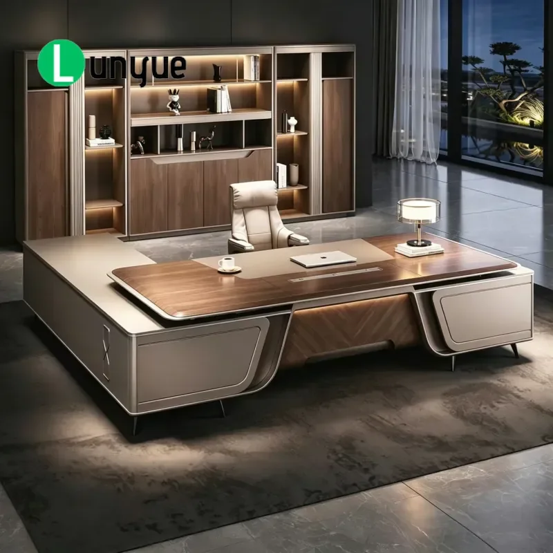 Luxury Modern L-Shaped Executive Desk High-End CEO Boss Office Furniture Workstation with Storage Space for Manager Office