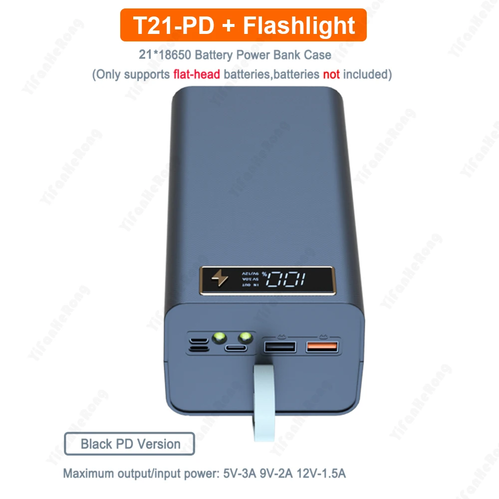 Fast Charge 21x18650 Case Power Bank Support Quick 3.0 PD Wireless Charger Battery Box For Phone 21*18650 Power Bank Case T21