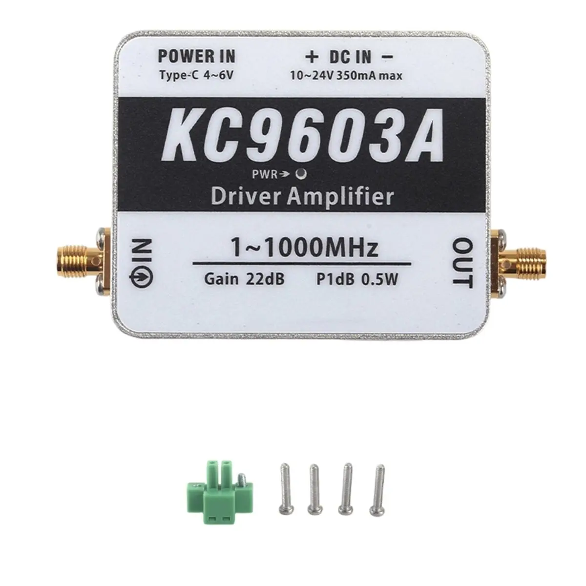 KC9603A Driver Preamplifier (1 MHz-1 GHz, 0.5 W, 22 DB Gain, Low-Noise ) SMA Interface, Lab Equipment