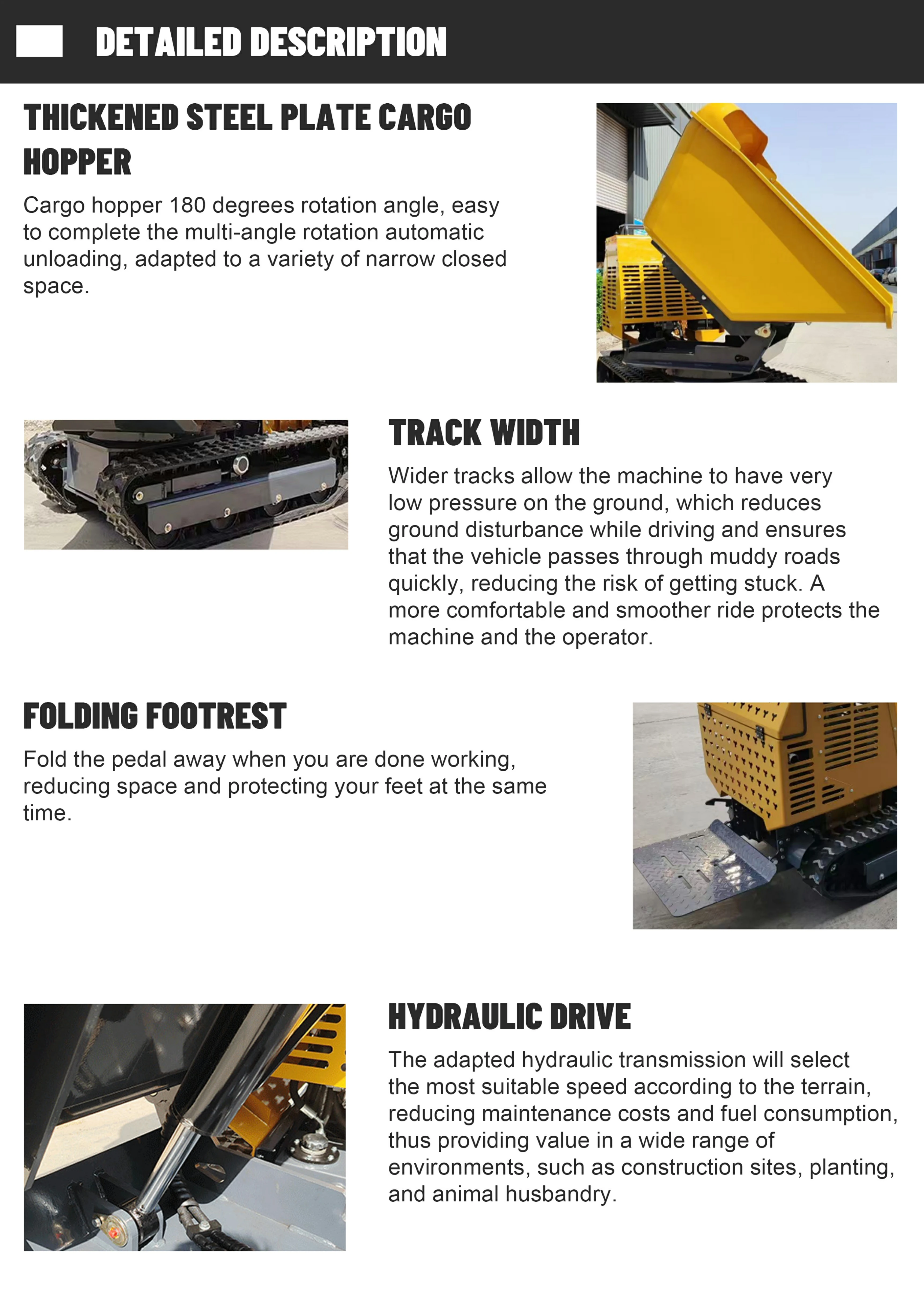 Anpassbarer Mini-Dumper Euro 5 CE-Zertifiziert 1200kg Hydraulischer Radkipper für Baustelle Bauernhof Garten – Detail 4