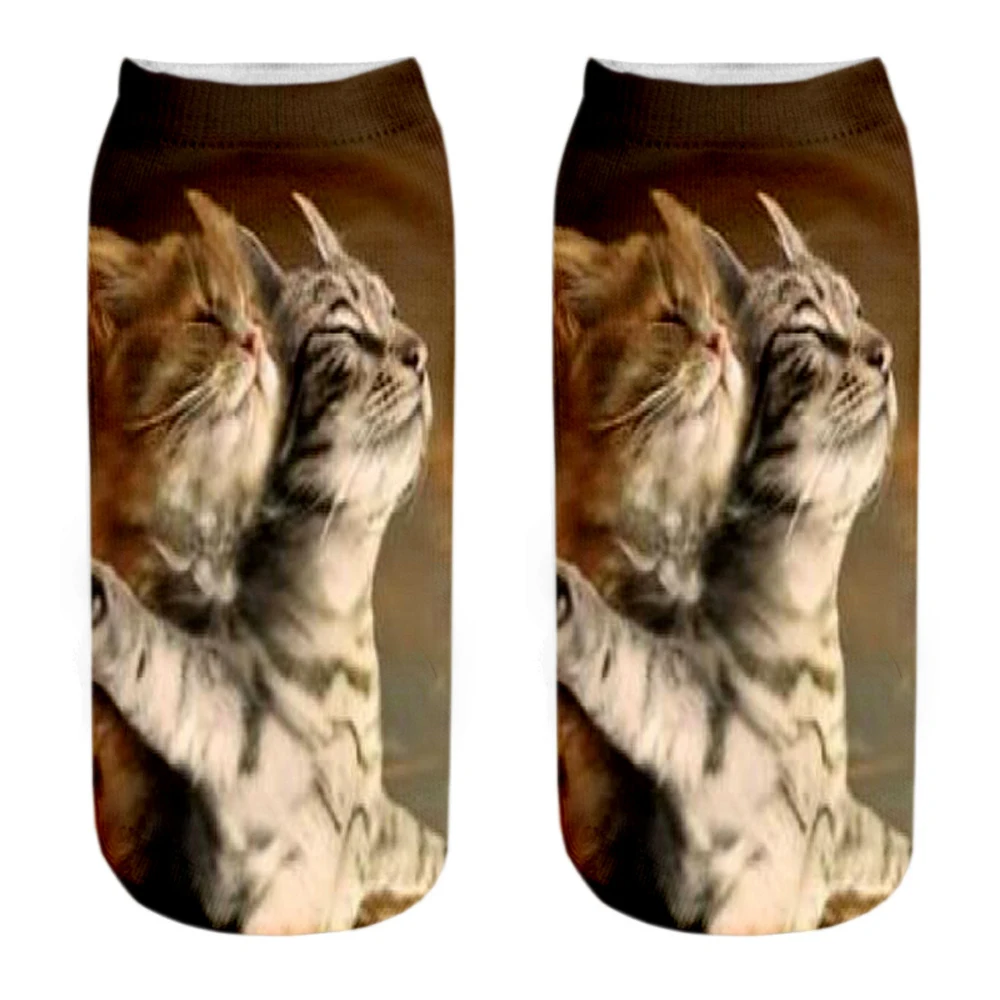 New 3D Printed Cool Fashion Funny Playful Cats Socks Women Short Sokken Art Novelty Romantic Gift Dropship