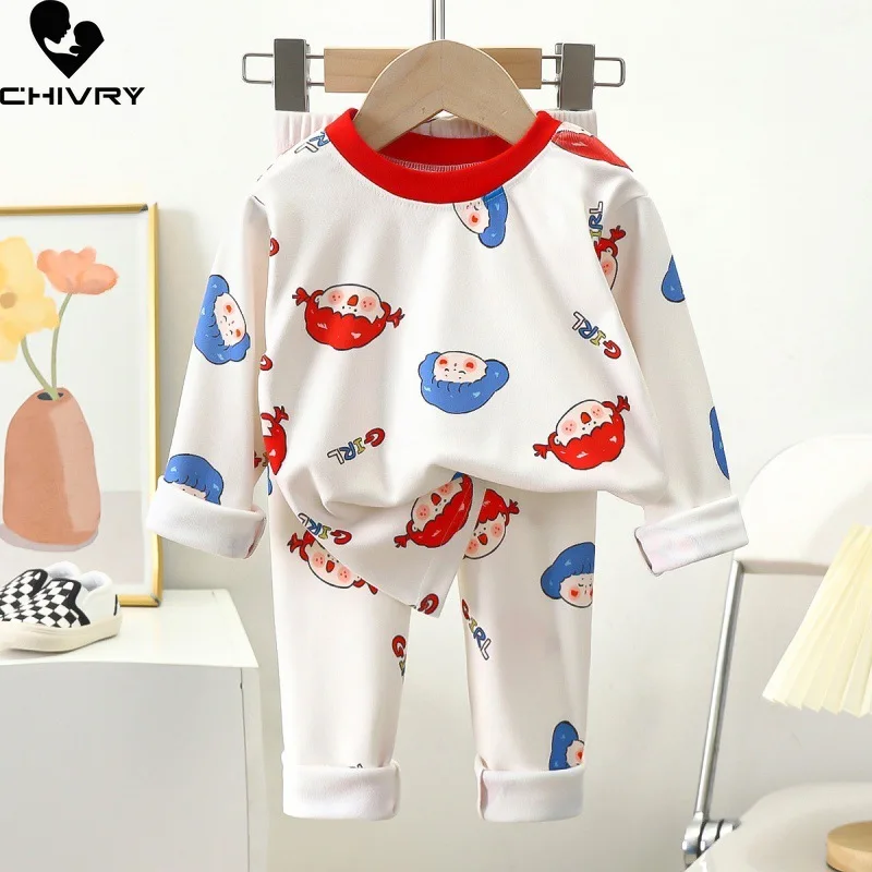 

Boys Girls Autumn Warm Pajamas Kids Cute Cartoon Long Sleeve T-Shirt Tops + Pants Pyjamas Baby Casual Underwear Clothing Sets