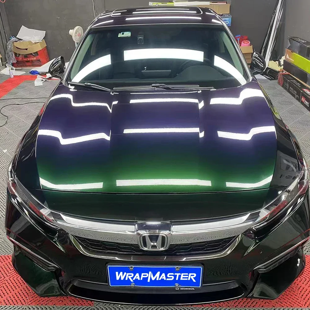 

1,52*18 м ПЭТ-лайнер глянцевый демон зеленый сверкающий хамелеон автомобильная пленка виниловые внешние аксессуары обертки