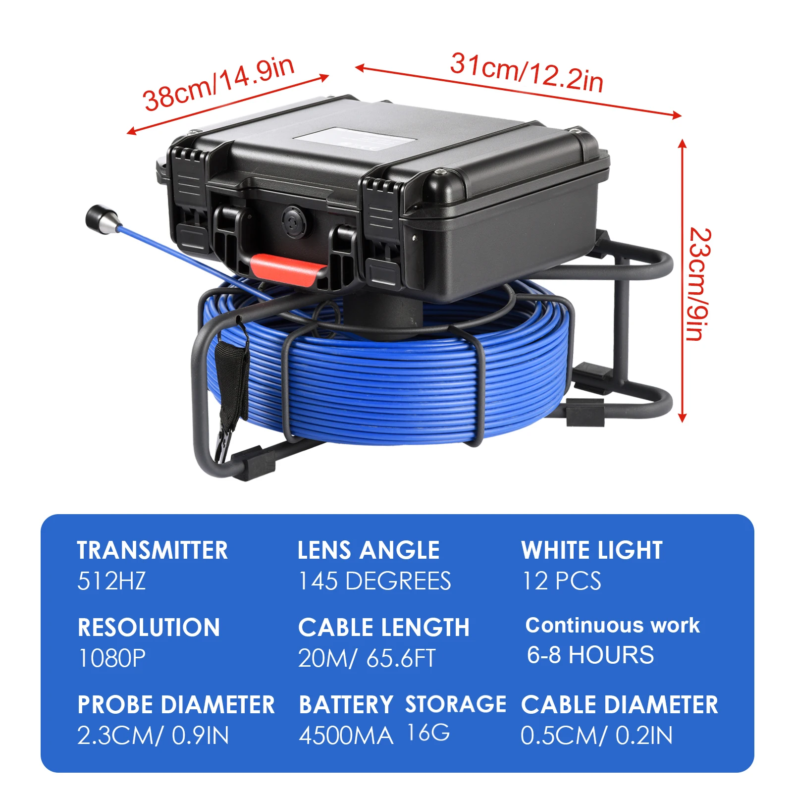 Sewer Inspection Camera 7in Screen Auto Leveling Sewer Camera with 512Hz Transmitter Waterproof Endoscope with Light 16GB Card
