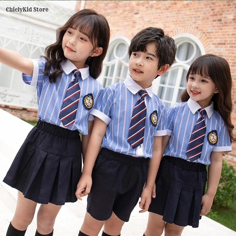 Kids Summer Captain Uniform Boys Military Costumes Shirt Tie Shorts Girls Blouse Skirts School Outfit Child Cosplay Clothes Sets