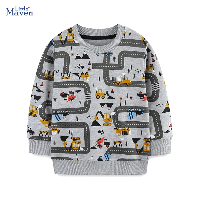 Little maven Baby Sweatshirt Excavator Race car Pattern Children's Clothing Autumn Spring Kids Clothes Cotton Bpys Costumes