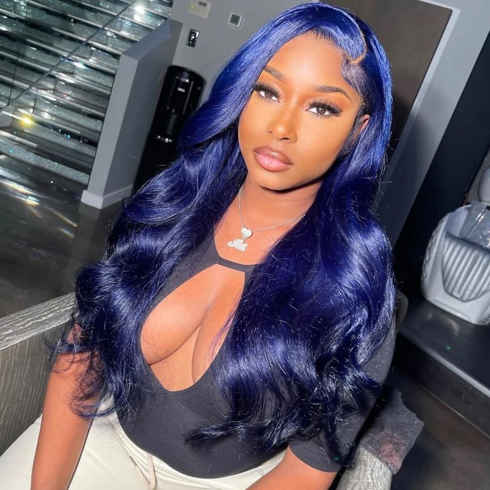 Navy Blue 13X4 13X6 Lace Frontal Body Wave Human Hair Wigs Glueless 5x5 Transparent Lace Closure Wigs For Women Pre Plucked 180%