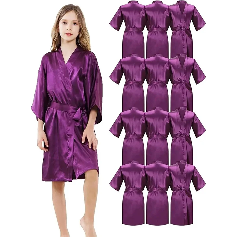 Pink Bathrobes for Girls Nightwear Satin Silk Kids Robes Summer Girl Nightgown Sleepwear Children Kimono Wedding Spa Party Dress