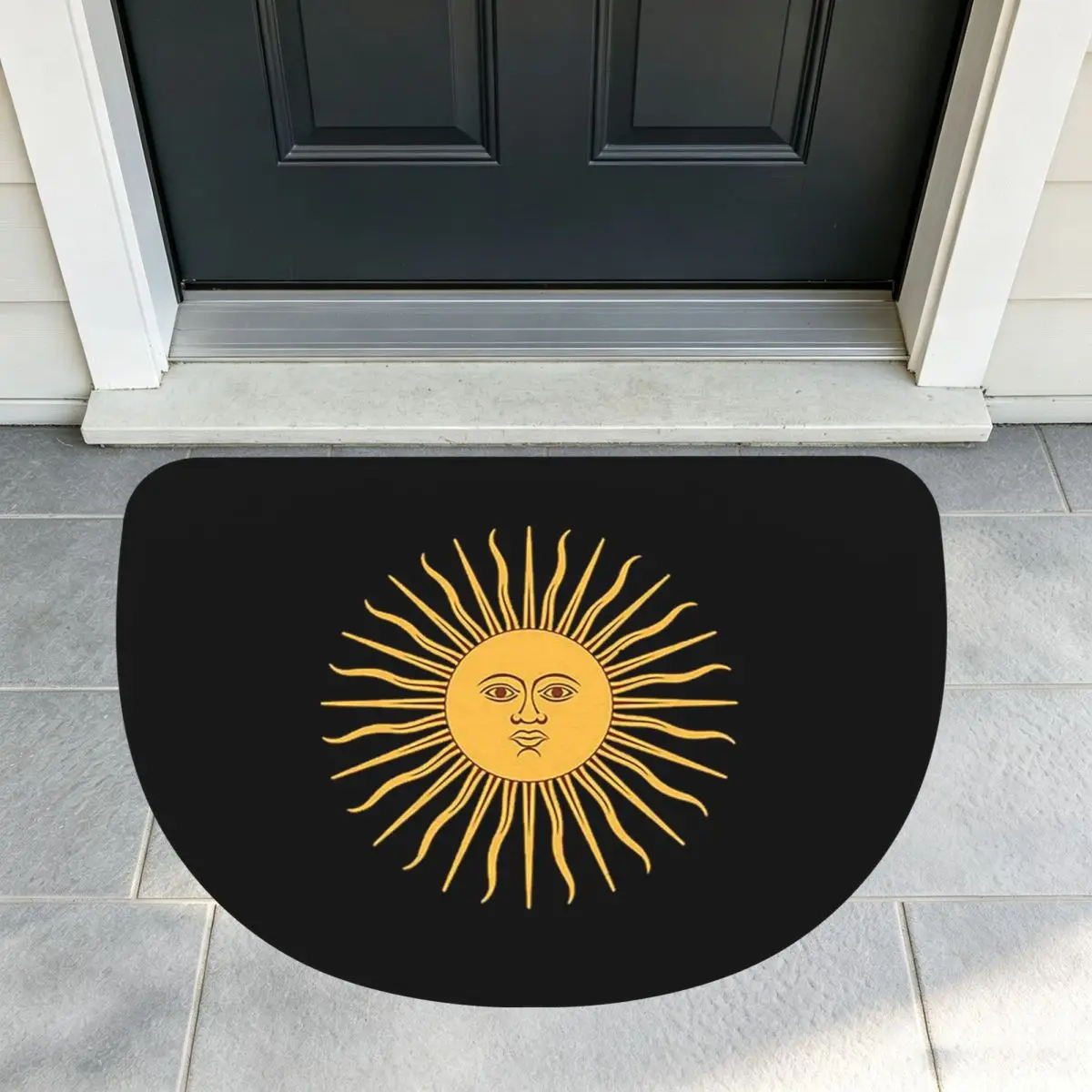Sun Of May Flag Of Argentina Soft Flannel Half Round Doormat Non Slip Bathroom Mat Absorbent Floor Carpet for Garage