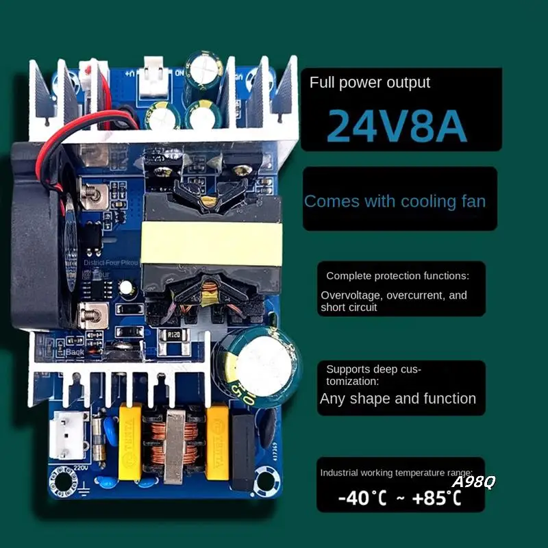 

1 Piece Isolation Switch Power Module AC-DC Step-Down Module 8A 220V To 24V Power Board With Fan (VH3.96 Terminal)