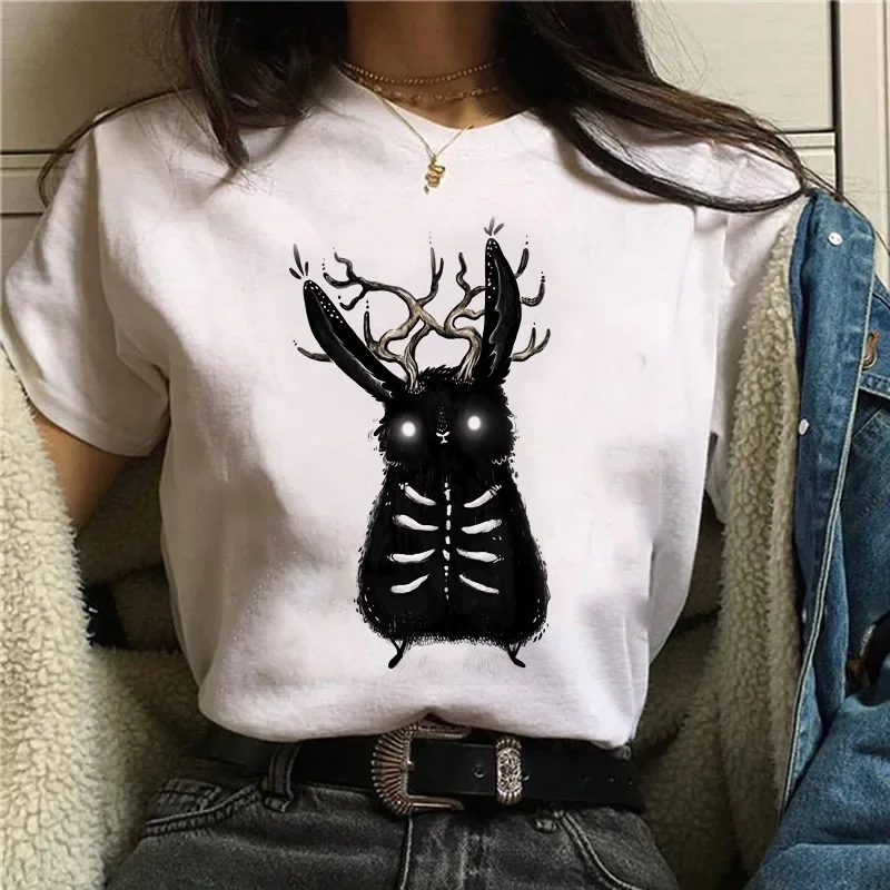 Halloween Funny Black Bunny Print T Shirt Women Short Sleeve O Neck Loose Tshirt Summer Women Tee Shirt Tops Camisetas Mujer