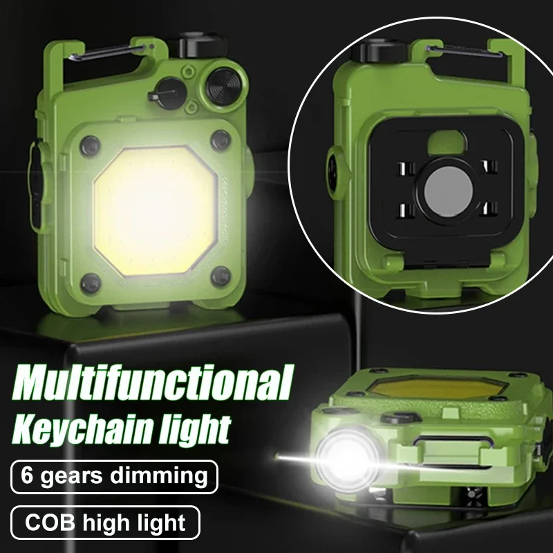 Multifunctional COB LED Flashlight Keychain Light USB Rechargeable COB Magnetic Work Light Fishing Lantern Built-in Battery