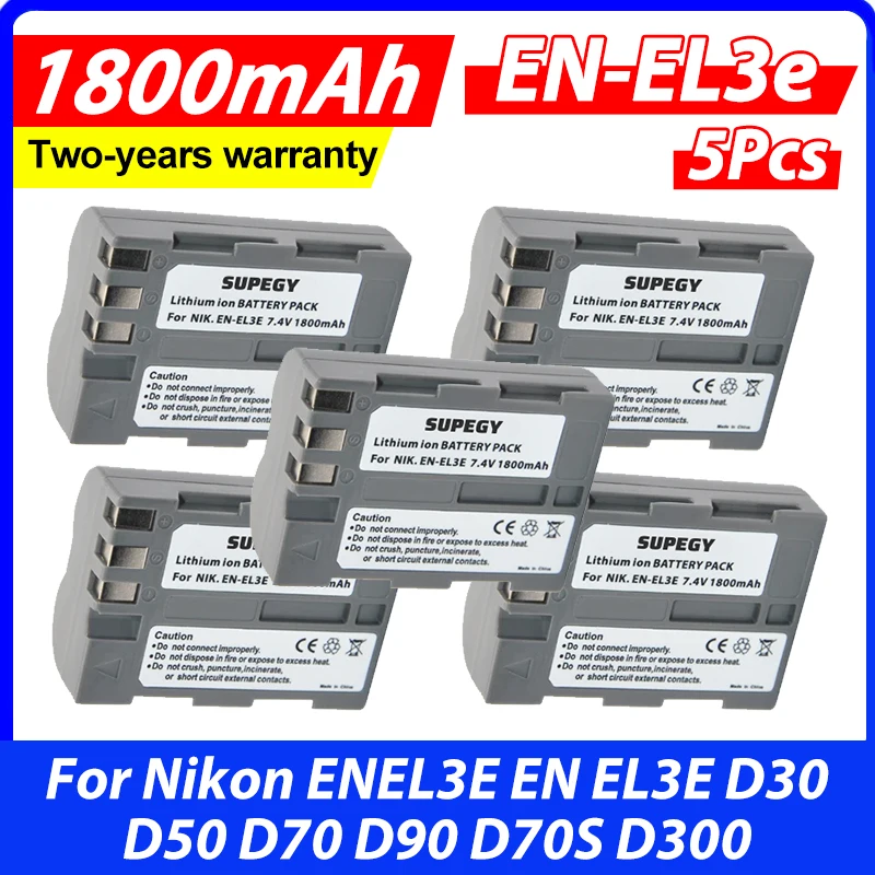 

5Pcs/lot EN-EL3e EL3e 7.4V 1800mAh Camera Batteries for Nikon ENEL3E EN EL3E D30 D50 D70 D90 D70S D300 Wholesale