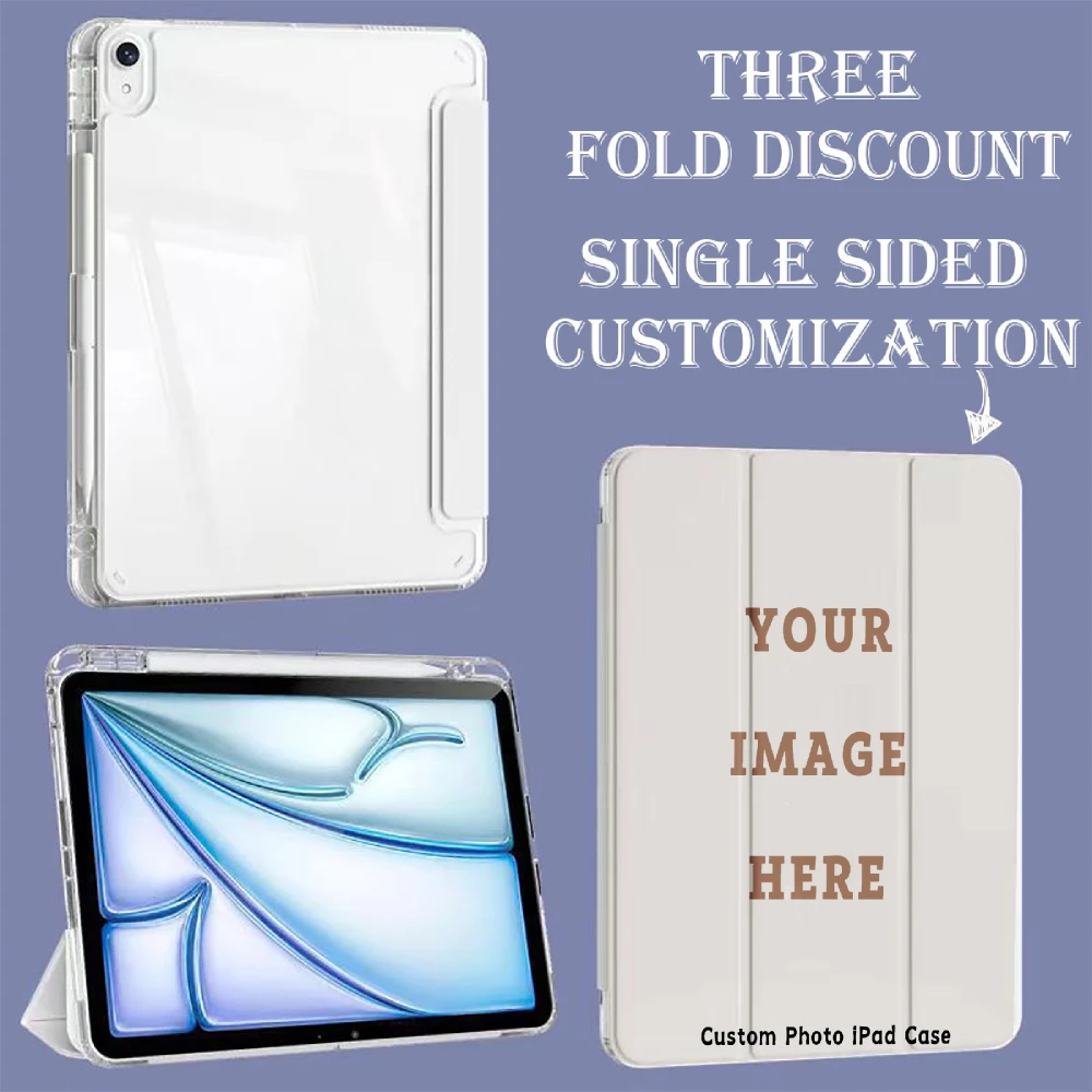 Custom iPad Trifold Case with Clear Back and Optional Pencil Holder, Personalized Cover for iPad Mini 6/A16 Models and More Mode