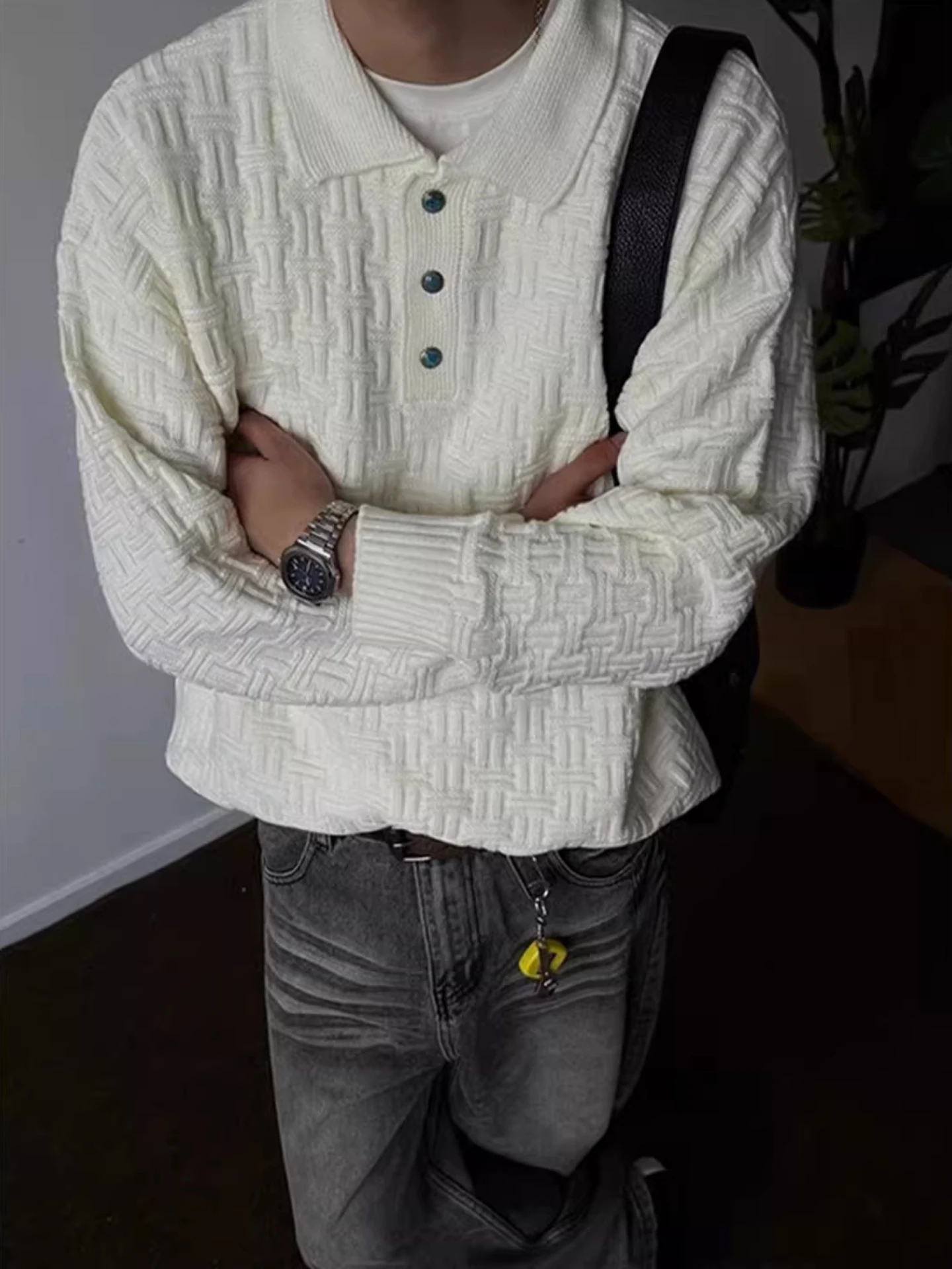 

Ретро японский вязаный новый свитер, мужской зимний свободный ленивый воротник с откидной внутренней частью, шерстяной свитер