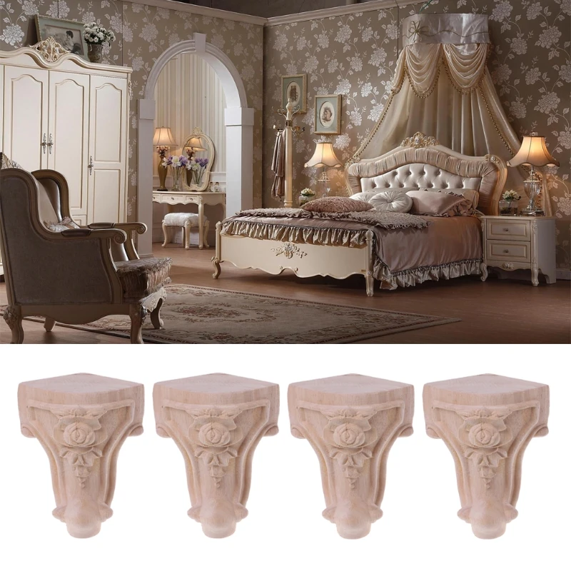 4 Pieces Table Feet Sofa Bed Leg Wooden Carved Furniture Legs Furniture Hardware