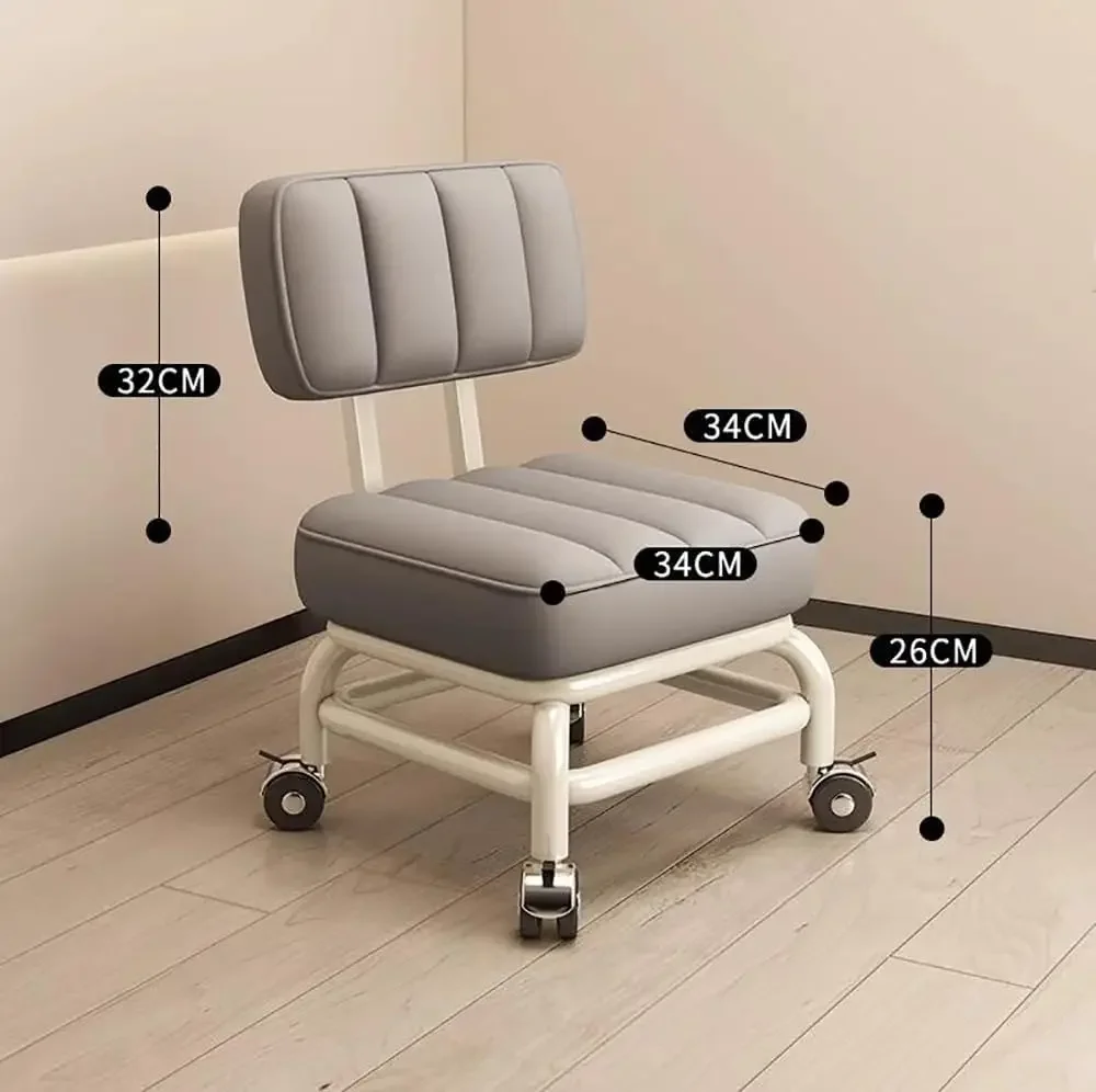 Low Rolling Stool Chair with Backrest, Short Roller Seat Chair,Rotating Pedicure Stool for Home, Small Roller Stool with Wheels,