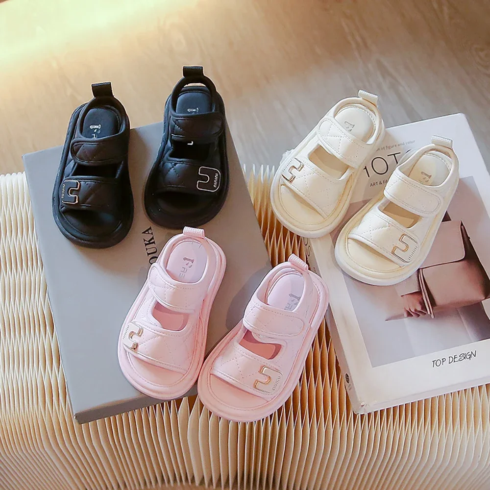 

Girls Comfortable Summer Shoes Sandals Velcro Children Shoes Children Fashionable Soft Kids Non Slip Casual Solid Color Unisex