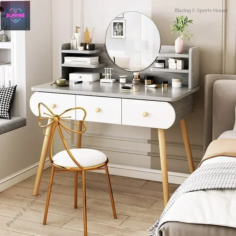 Simple Makeup Dressing Table Mirror Led Storage Wooden Vanity Dressing Table Drawers Classic Charm Tocador Decoration Furniture